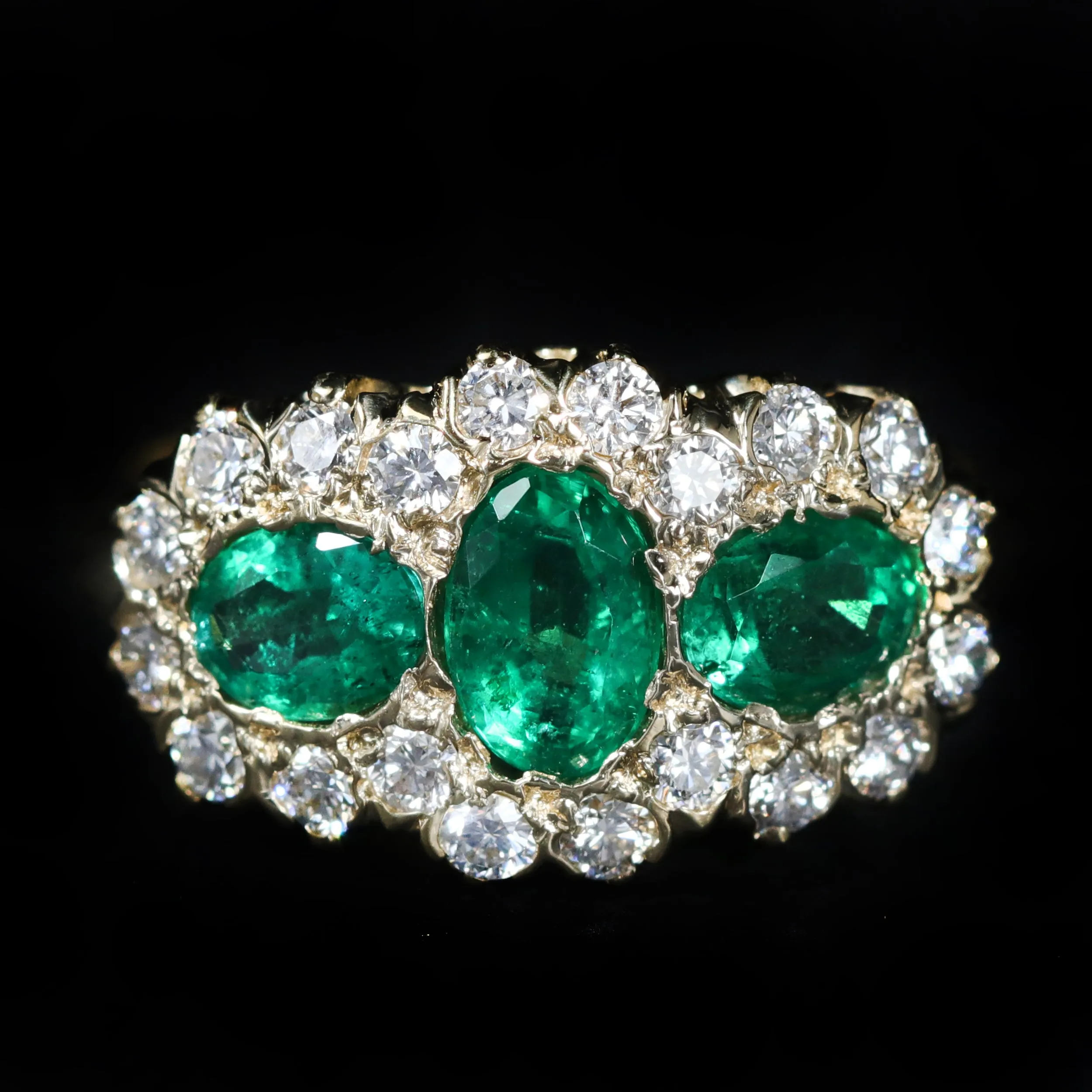 14K Yellow Gold 1.18 CTW Emerald and Diamond Halo Ring