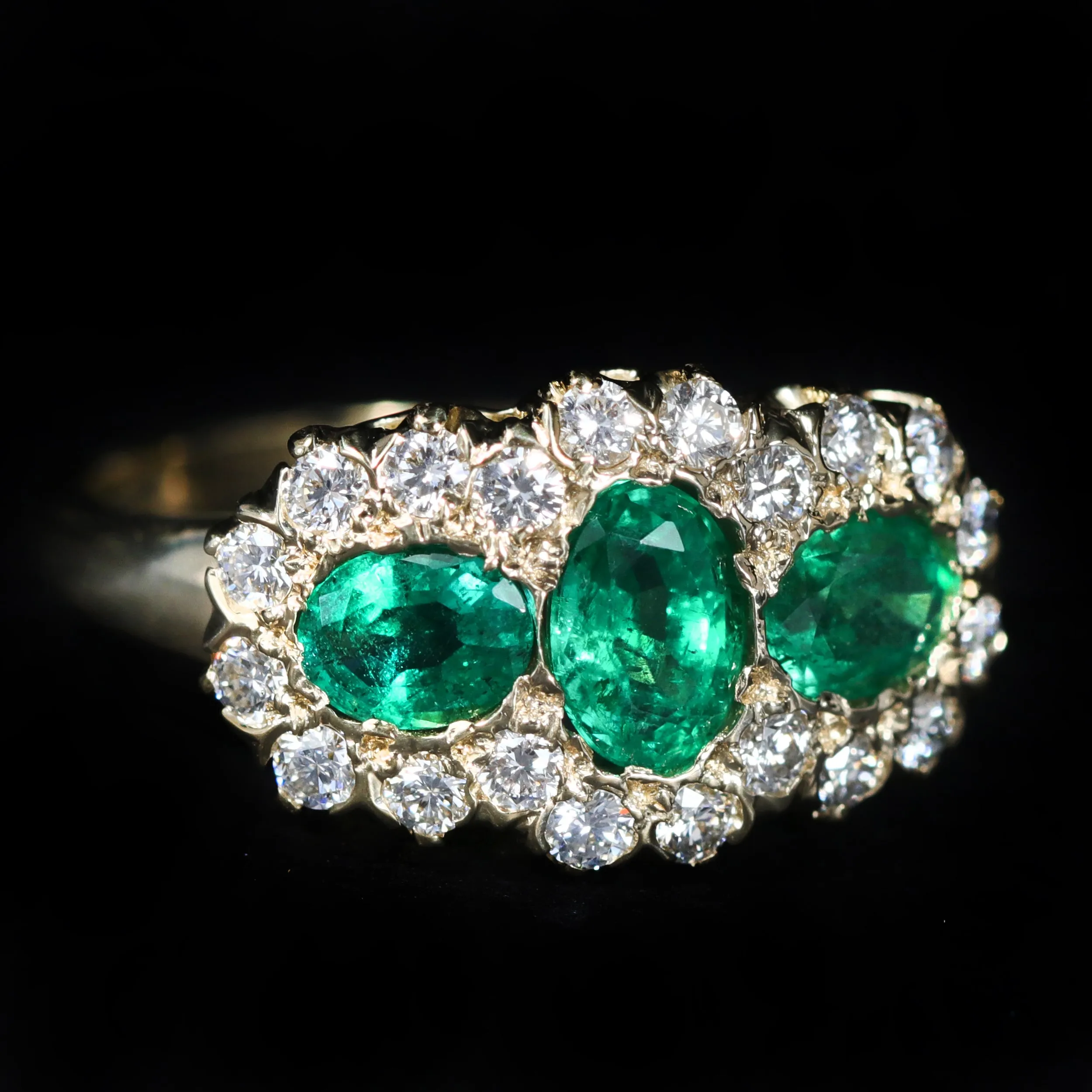14K Yellow Gold 1.18 CTW Emerald and Diamond Halo Ring