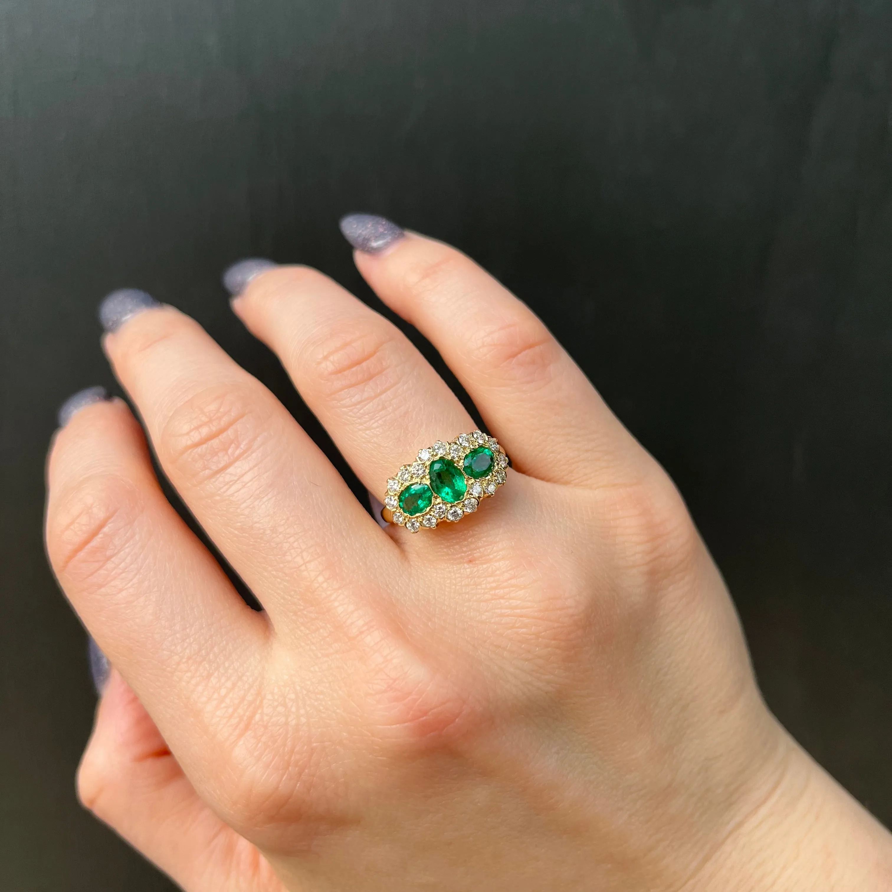 14K Yellow Gold 1.18 CTW Emerald and Diamond Halo Ring