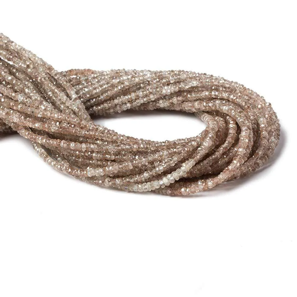 3mm Rose' and Champagne Zircon Faceted Rondelle Beads 13 inches 210 beads