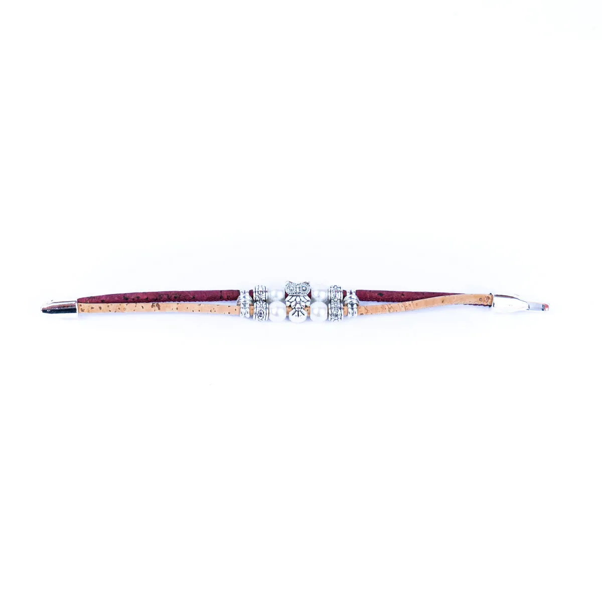 3MM round colored cork cord and owl alloy accessories handmade women's bracelet  BR-413-MIX-5