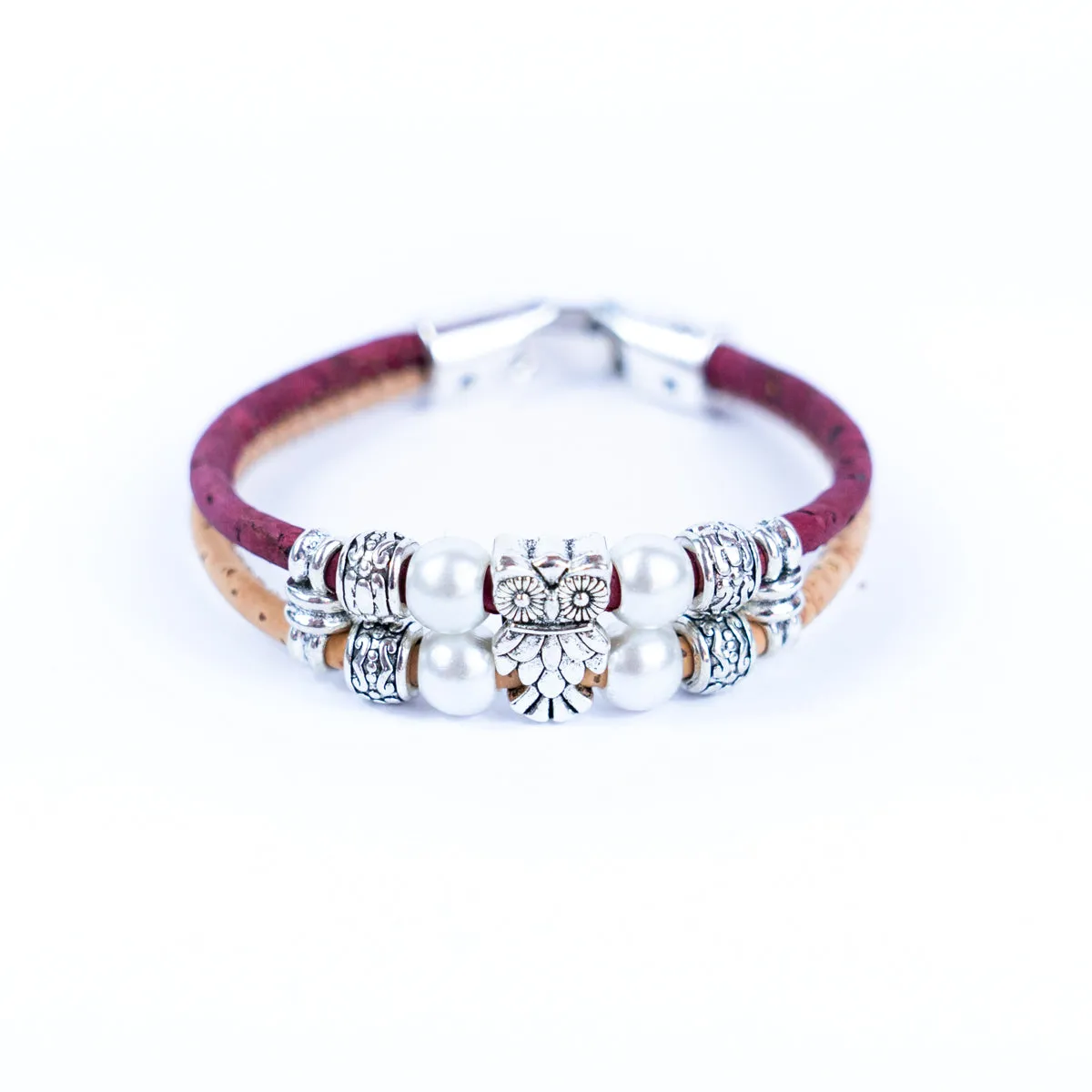 3MM round colored cork cord and owl alloy accessories handmade women's bracelet  BR-413-MIX-5