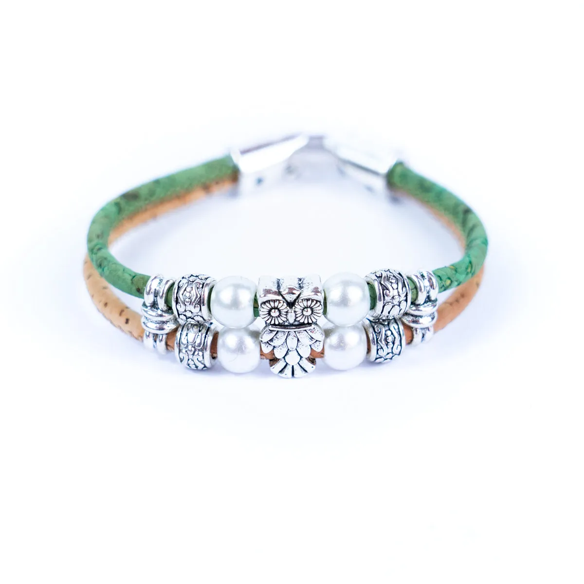 3MM round colored cork cord and owl alloy accessories handmade women's bracelet  BR-413-MIX-5