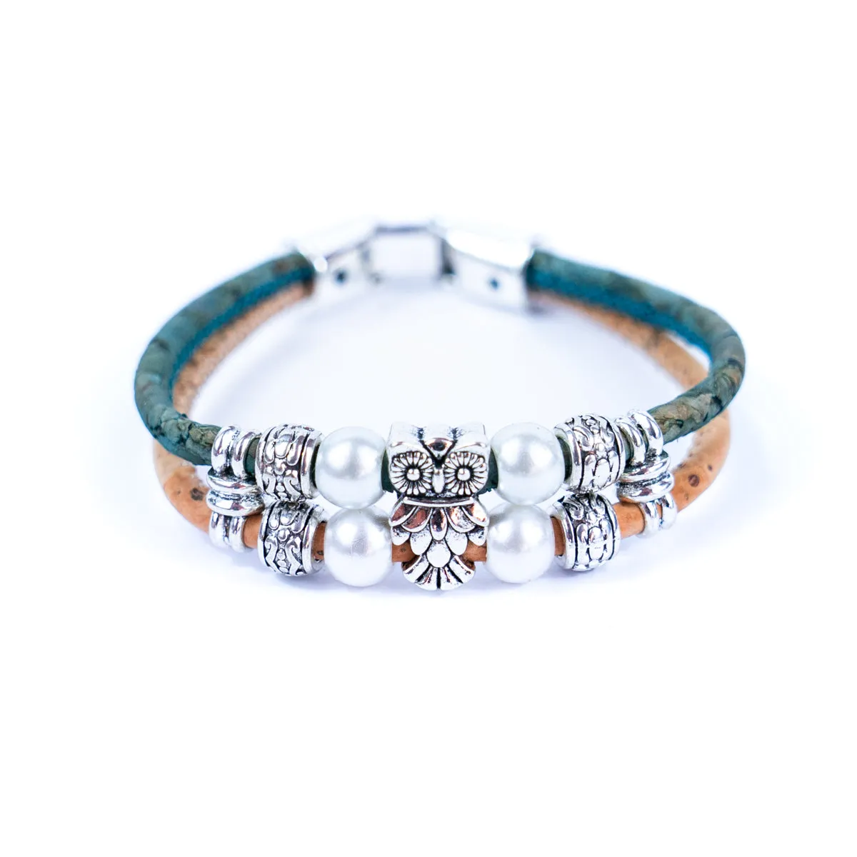 3MM round colored cork cord and owl alloy accessories handmade women's bracelet  BR-413-MIX-5