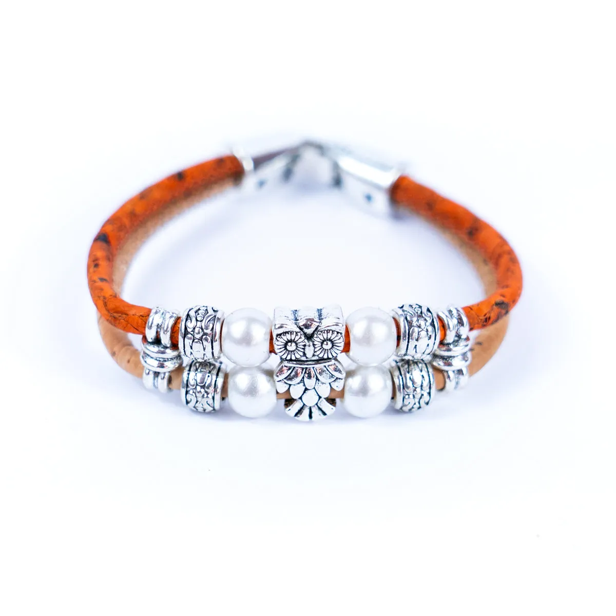 3MM round colored cork cord and owl alloy accessories handmade women's bracelet  BR-413-MIX-5