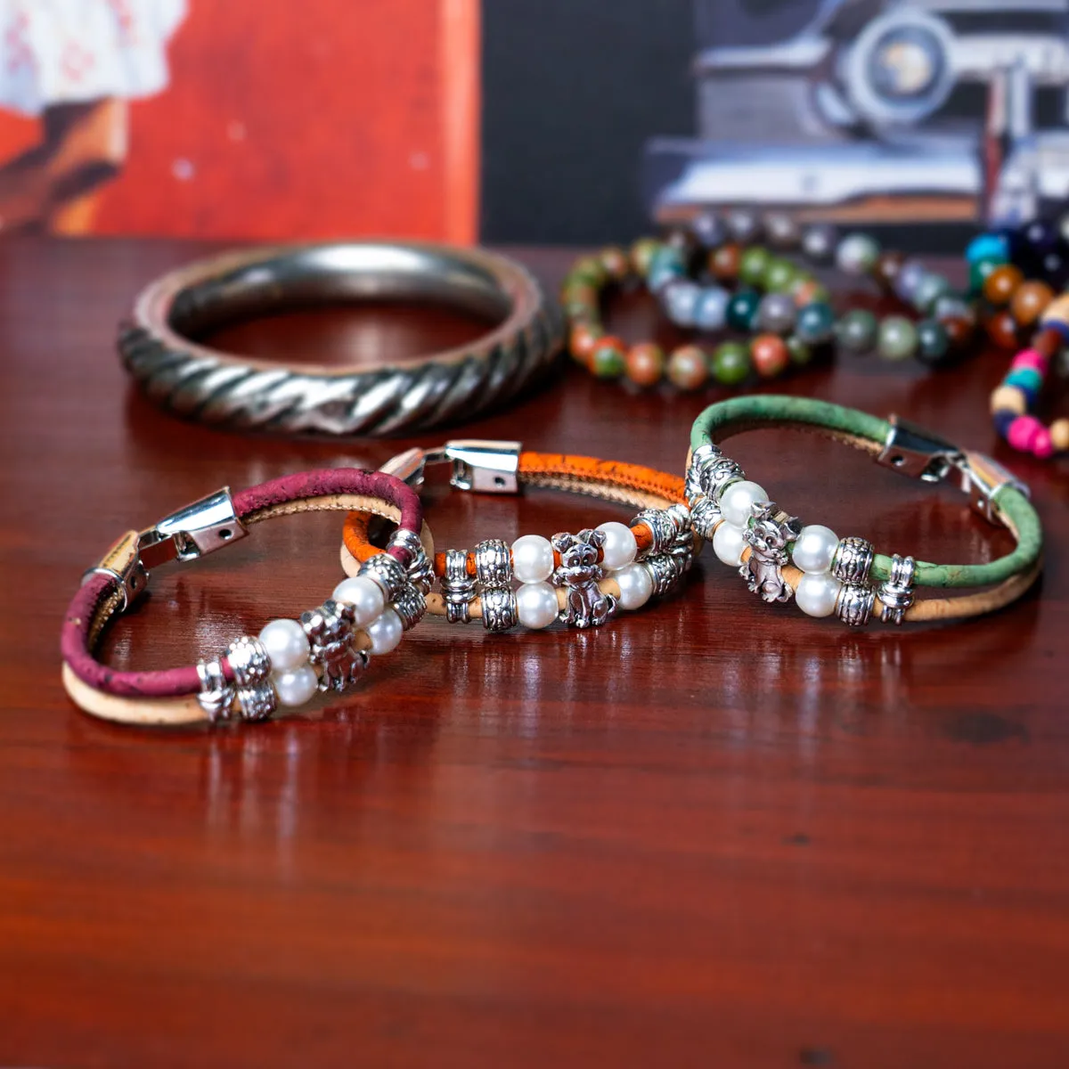3MM round Colored cork thread with dog alloy accessories Handmade Bracelet BR-443-MIX-5