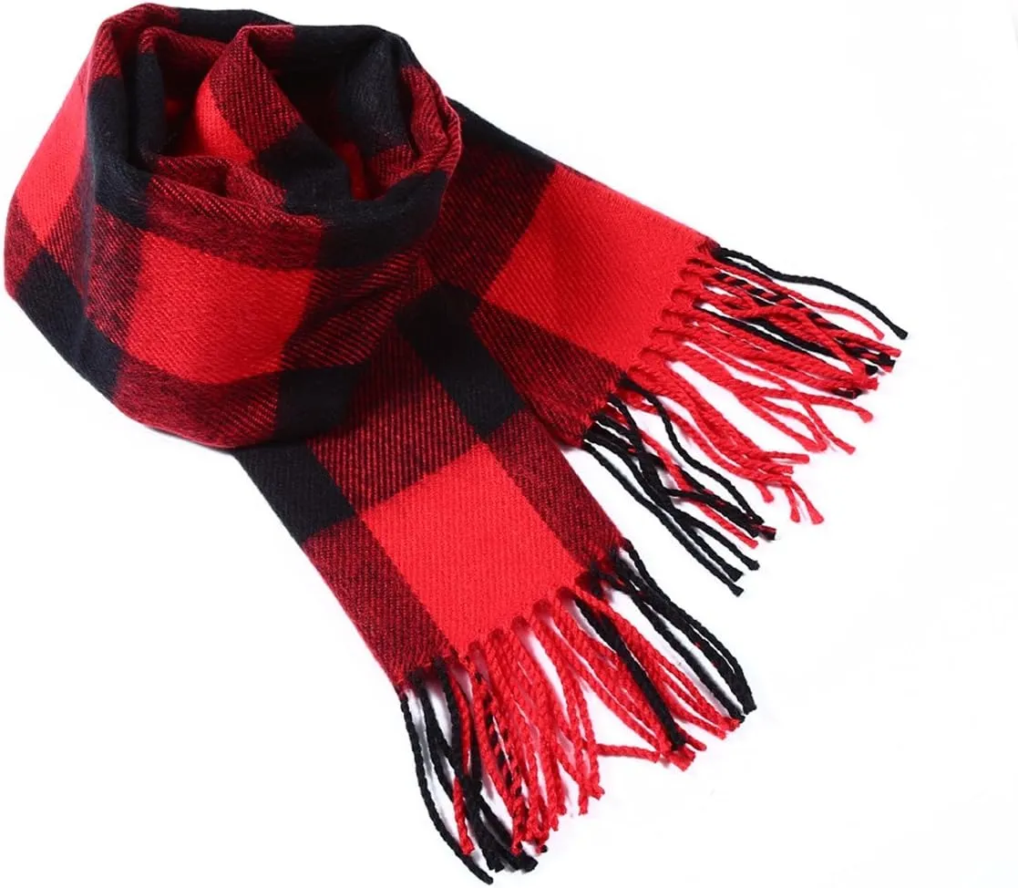 A.WAVE Softer than Cashmere Wool Touch Tassel Ends Plaid Check Solid Scarf