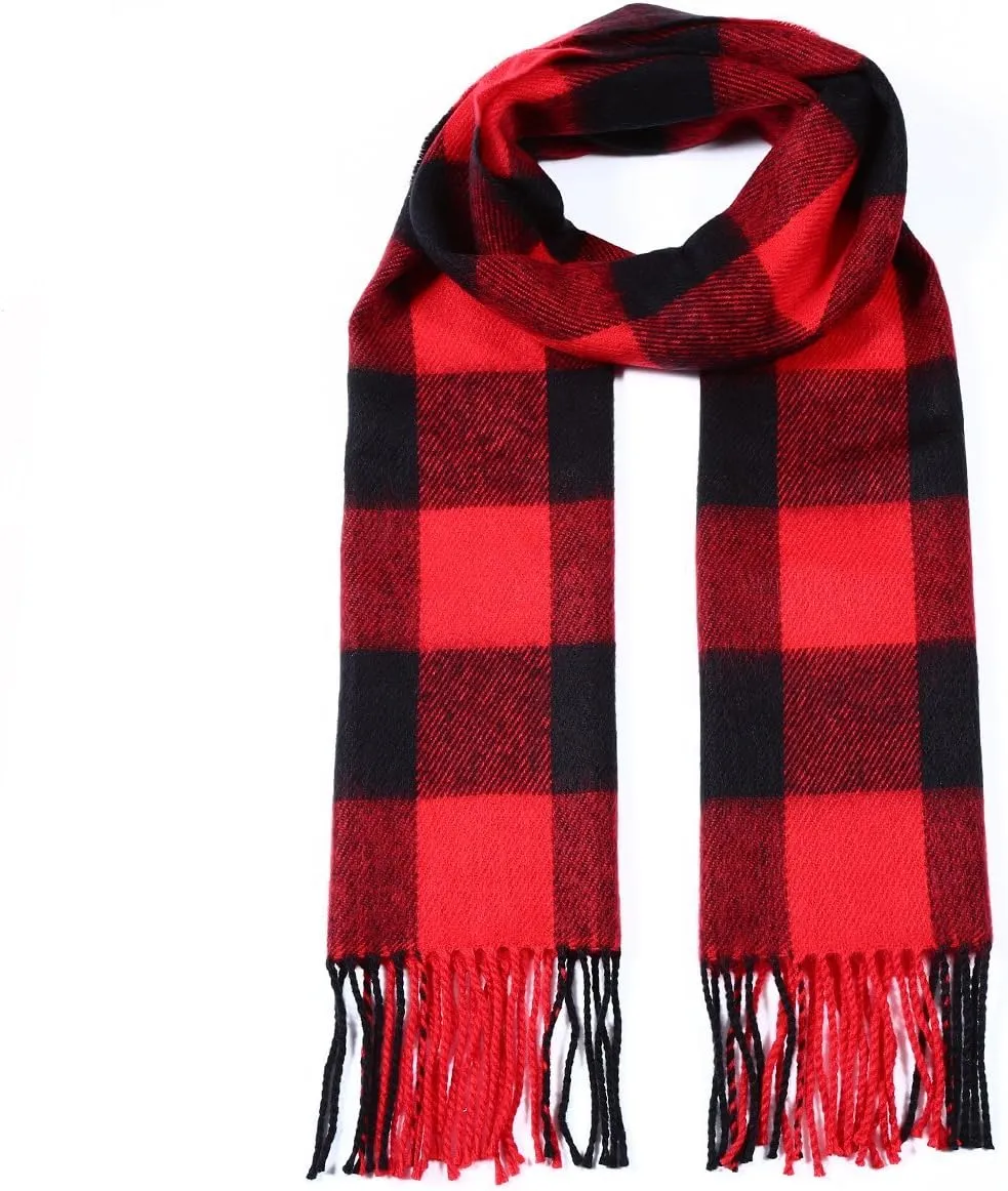 A.WAVE Softer than Cashmere Wool Touch Tassel Ends Plaid Check Solid Scarf