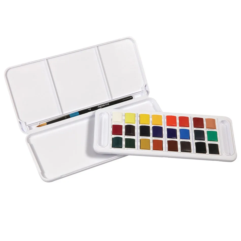 Daler-Rowney Aquafine Watercolour Paint Half-Pan Travel Set of 24