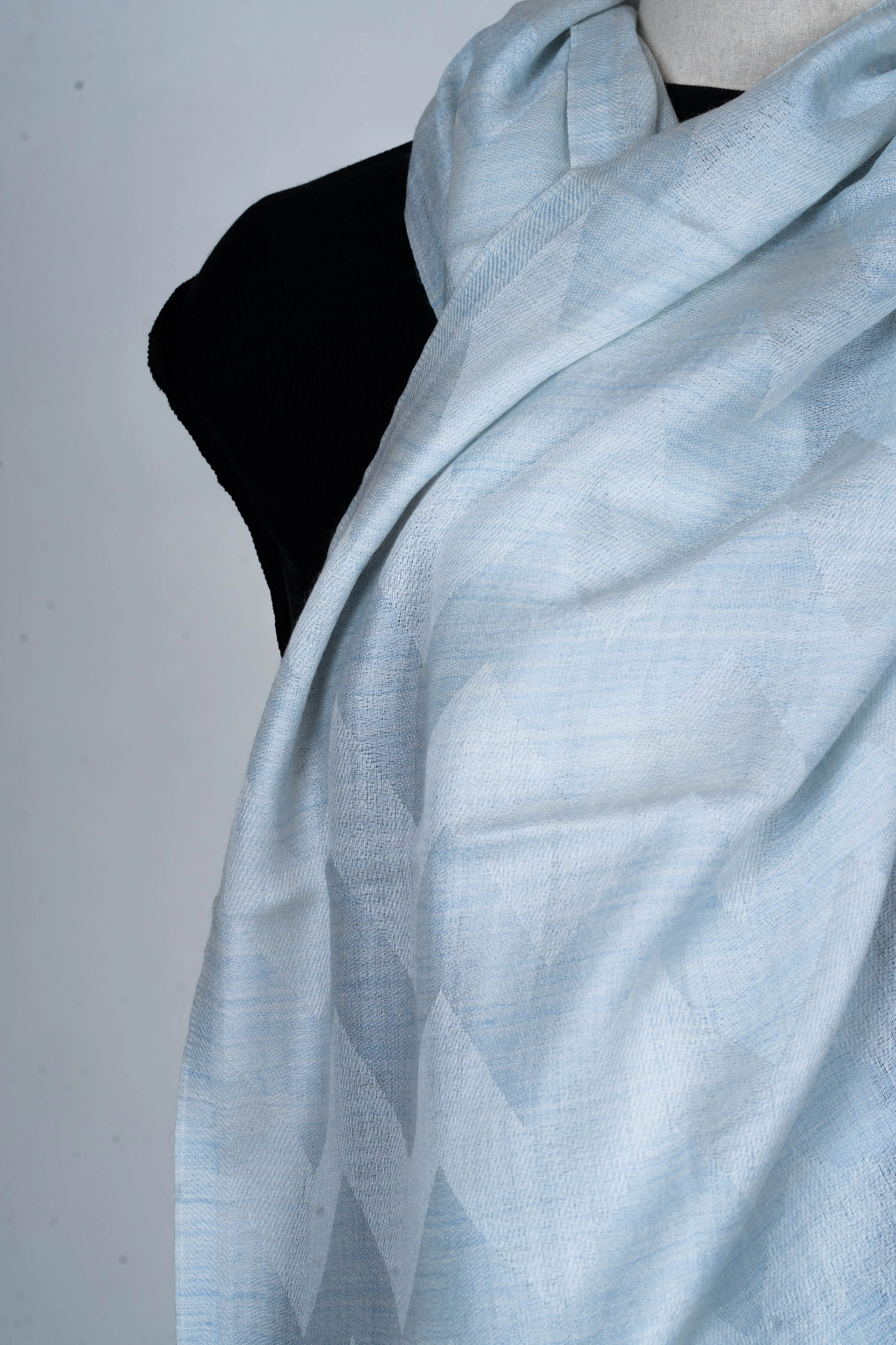 Icy Elegance: Plain Merino Wool Scarf in Soft Pastel Blue