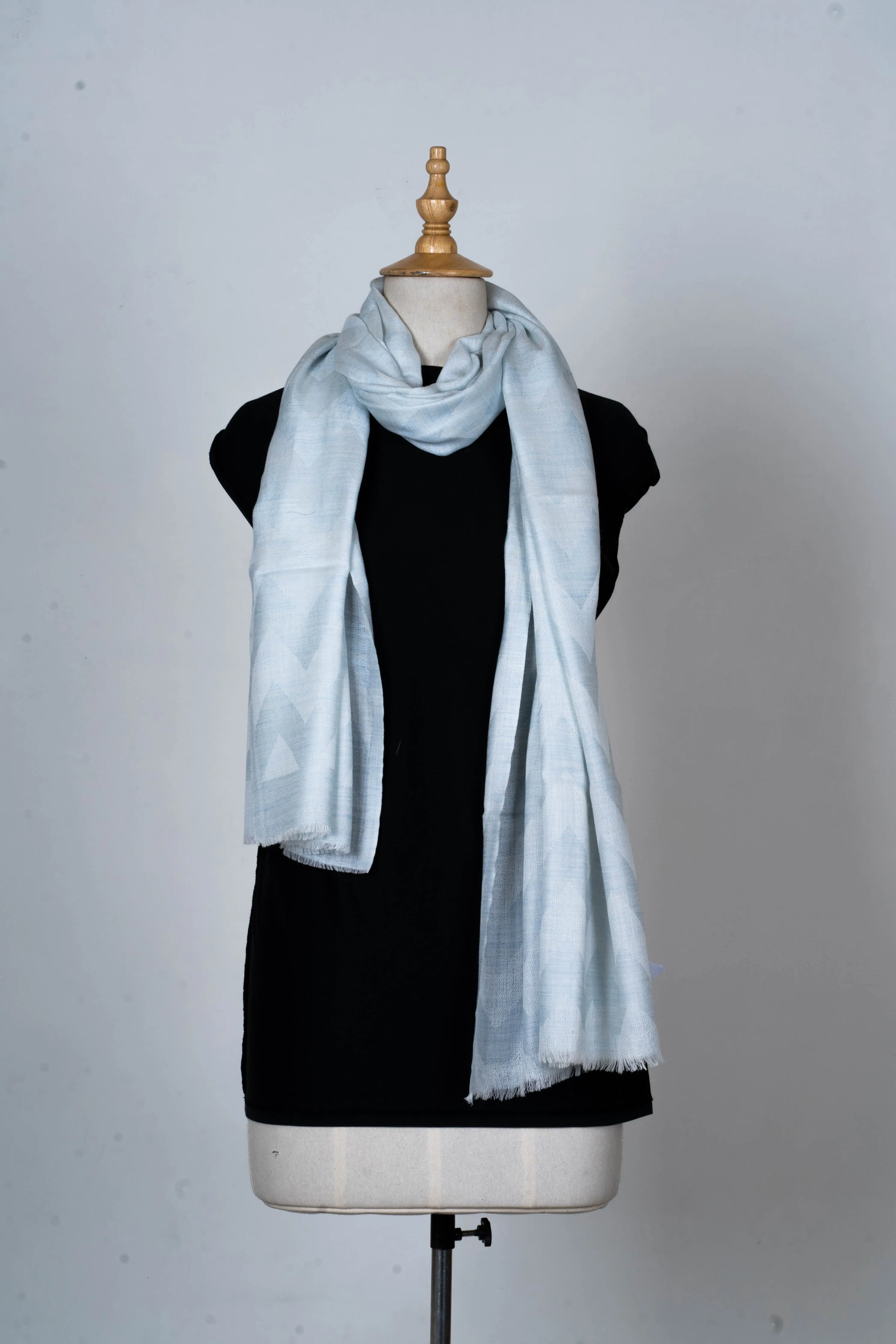 Icy Elegance: Plain Merino Wool Scarf in Soft Pastel Blue