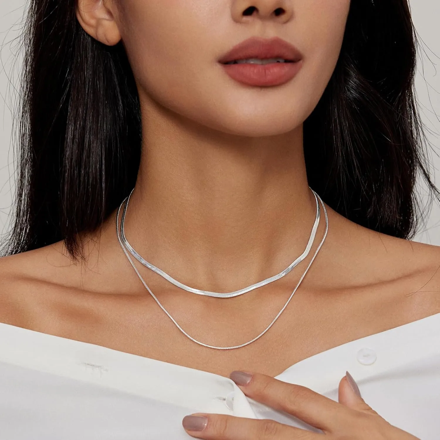 Necklaces for Women Gold Plated Herringbone/Emerald/Heart/Stack Layering Necklace Dainty Chain Choker Jewelry for Women Simple Gifts