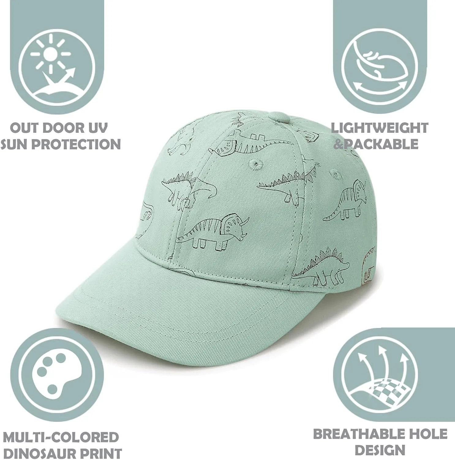 Toddler Baseball Hat with Mesh Adjustable Dinosaur Printed Trucker Hat Outdoor Beach Summer Infant Sun Cap for Kid Boy