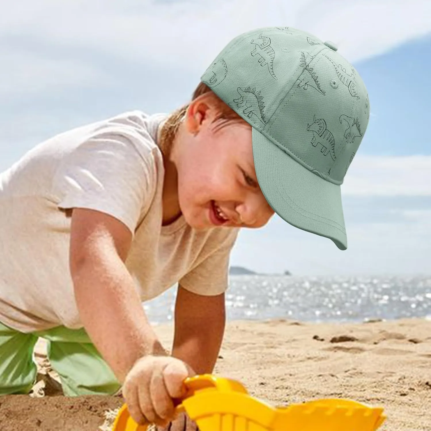 Toddler Baseball Hat with Mesh Adjustable Dinosaur Printed Trucker Hat Outdoor Beach Summer Infant Sun Cap for Kid Boy