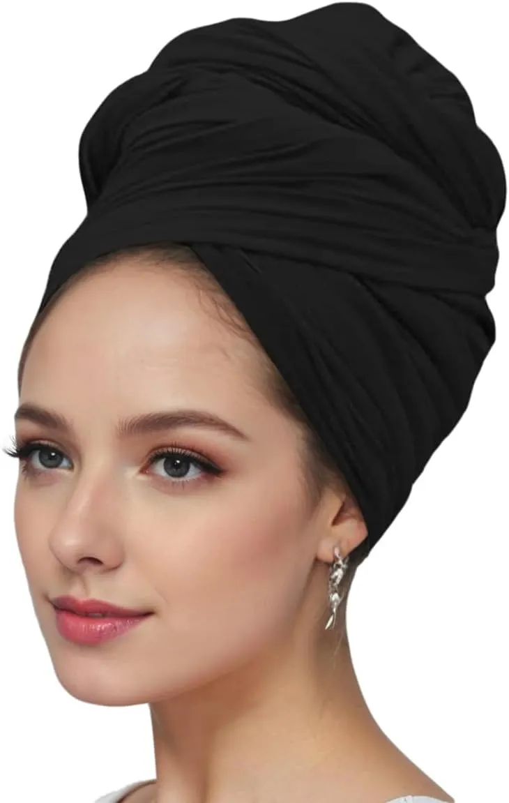 vabovin Head Wraps for Black Women Stretch Jersey Knit Turban Headwrap Solid Color Headscarf Headband Shawl